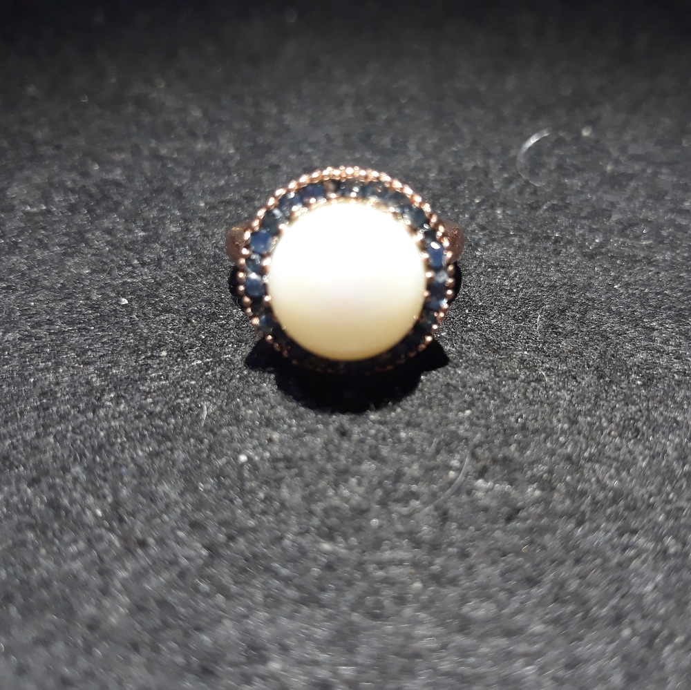 Natural Pearl With Sapphire Halo Ring S10